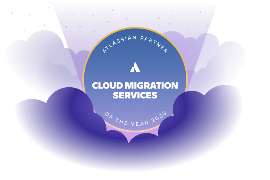 A circle banner with the announcing Adaptavist the recipient of the award emerging from a starry background with clouds and a spotlight