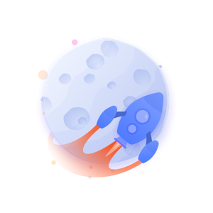 An illustration of a rocket flying around the moon