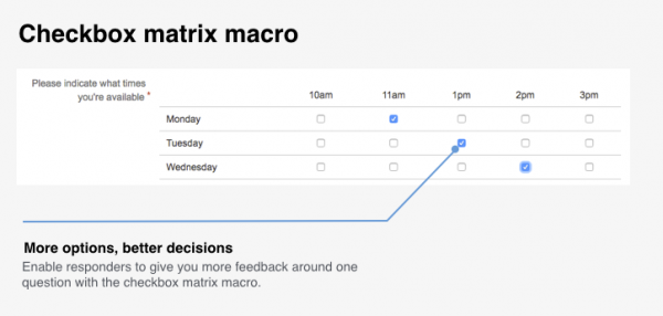 Checkbox matrix macro in Forms for Confluence Server